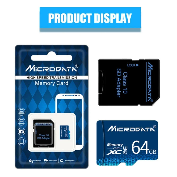 بطاقة ذاكرة MICRODATA TF (Micro SD) سعة 64 جيجابايت U3 باللون الأزرق، 64 جيجابايت