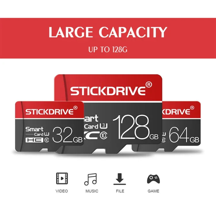 بطاقة ذاكرة STICKDRIVE 64GB U3 بخط أبيض وأحمر وأسود TF (Micro SD)، 64GB