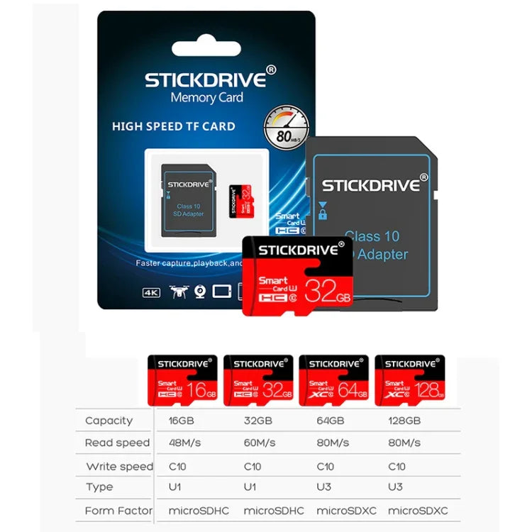 بطاقة ذاكرة Stickdrive 32GB عالية السرعة فئة 10 Micro SD (TF)، 32GB