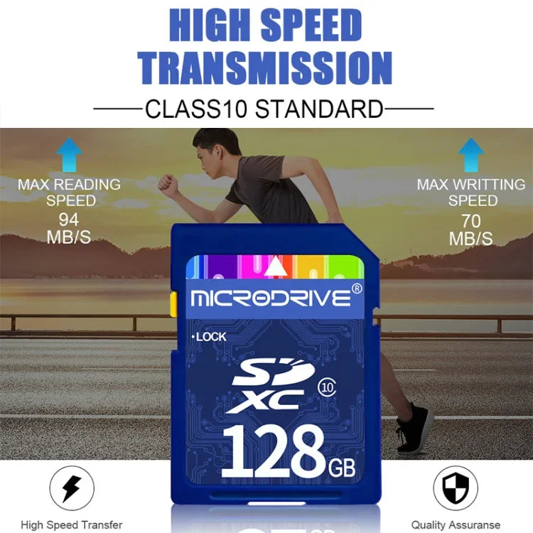 بطاقة ذاكرة Microdrive 128GB عالية السرعة فئة 10 SD لجميع الأجهزة الرقمية المزودة بفتحة بطاقة SD، 128GB