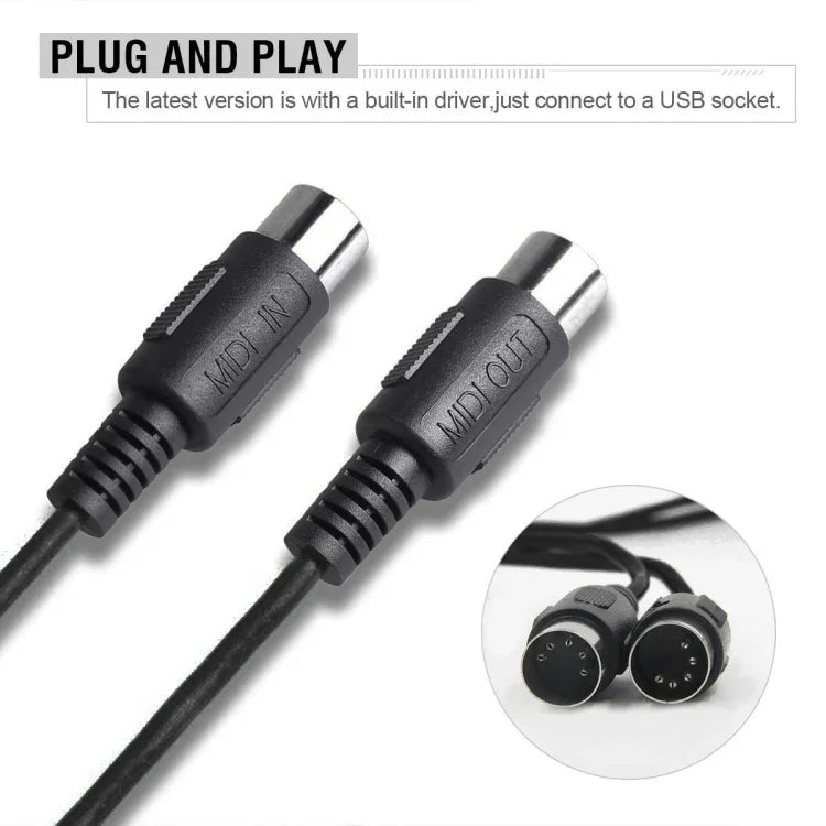 كابل USB MIDI من WERSI UM-18 MidiPort لكابل البيانو الكهربائي والطبول الإلكترونية لتحرير الموسيقى، الطول: 2 متر