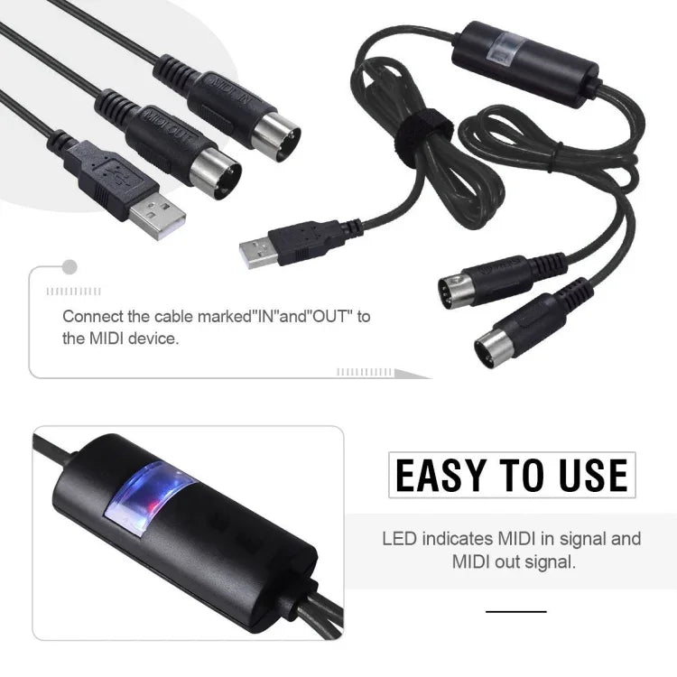 كابل USB MIDI من WERSI UM-18 MidiPort لكابل البيانو الكهربائي والطبول الإلكترونية لتحرير الموسيقى، الطول: 2 متر