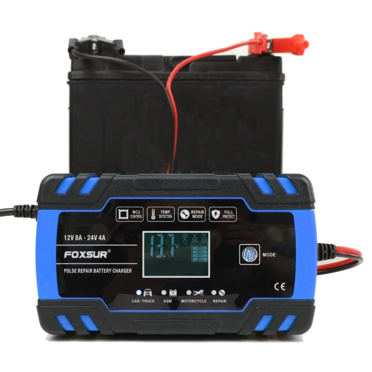 FOXSUR 12V-24V Car Motorcycle Truck Repair Battery Charger AGM Charger, UK Plug (Blue), UK Plug Blue