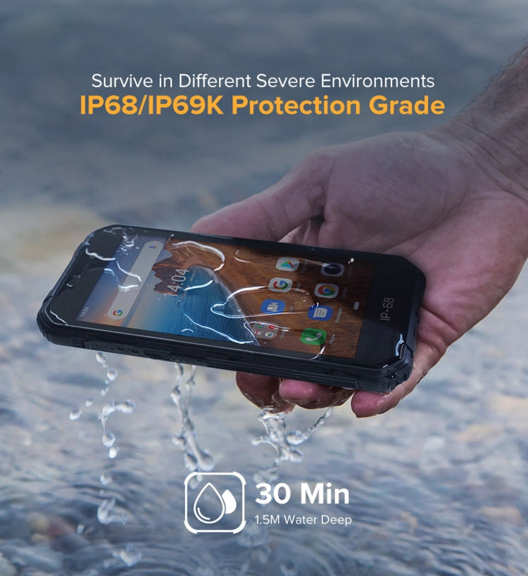 هاتف مقاوم للماء والغبار والصدمات بمعيار IP68/IP69K، مع خاصية التعرف على الوجه، بطارية 4000 مللي أمبير، شاشة 5.0 بوصة، أندرويد 9.0، معالج MTK6580A/W رباعي النواة بسرعة تصل إلى 1.3 جيجاهرتز، شبكة 3G، Armor X6 2GB+16GB