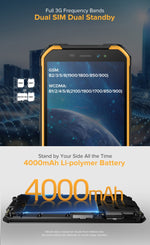 هاتف مقاوم للماء والغبار والصدمات بمعيار IP68/IP69K، مع خاصية التعرف على الوجه، بطارية 4000 مللي أمبير، شاشة 5.0 بوصة، أندرويد 9.0، معالج MTK6580A/W رباعي النواة بسرعة تصل إلى 1.3 جيجاهرتز، شبكة 3G، Armor X6 2GB+16GB