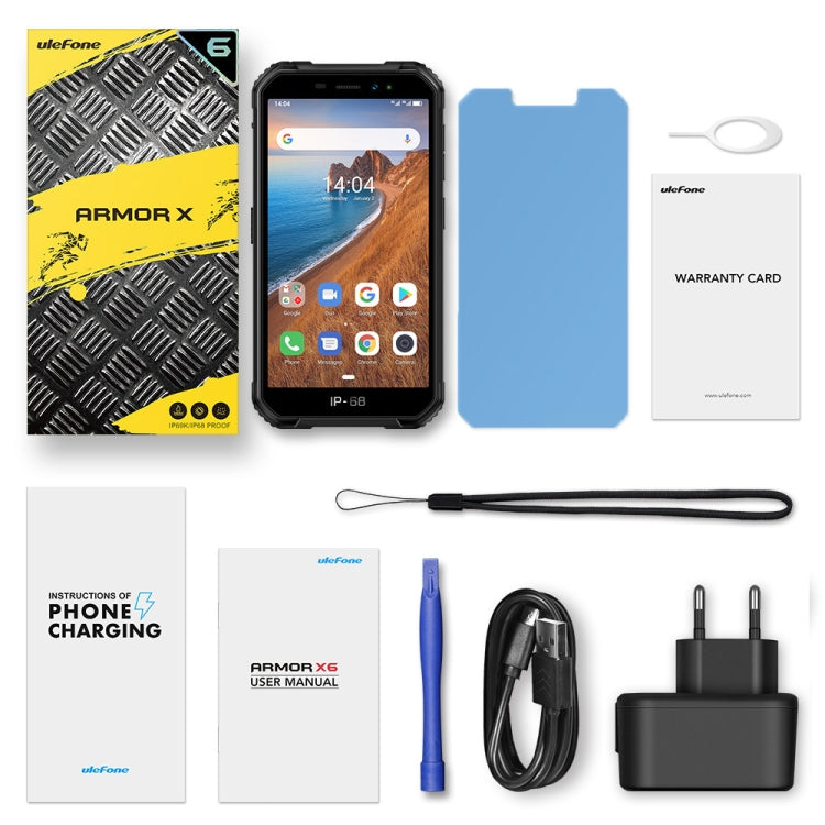 هاتف مقاوم للماء والغبار والصدمات بمعيار IP68/IP69K، مع خاصية التعرف على الوجه، بطارية 4000 مللي أمبير، شاشة 5.0 بوصة، أندرويد 9.0، معالج MTK6580A/W رباعي النواة بسرعة تصل إلى 1.3 جيجاهرتز، شبكة 3G، Armor X6 2GB+16GB