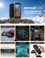 هاتف مقاوم للماء والغبار والصدمات بمعيار IP68/IP69K، مع خاصية التعرف على الوجه، بطارية 4000 مللي أمبير، شاشة 5.0 بوصة، أندرويد 9.0، معالج MTK6580A/W رباعي النواة بسرعة تصل إلى 1.3 جيجاهرتز، شبكة 3G، Armor X6 2GB+16GB