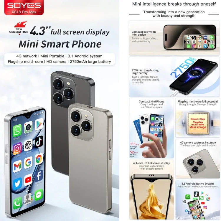 هاتف SOYES XS18 Pro Max، 2GB+16GB، بصمة وجه، شاشة 4.3 بوصة أندرويد 8.1 معالج MTK6737A رباعي النواة، شبكة: 4G، OTG، شريحتي اتصال، XS18 Pro Max