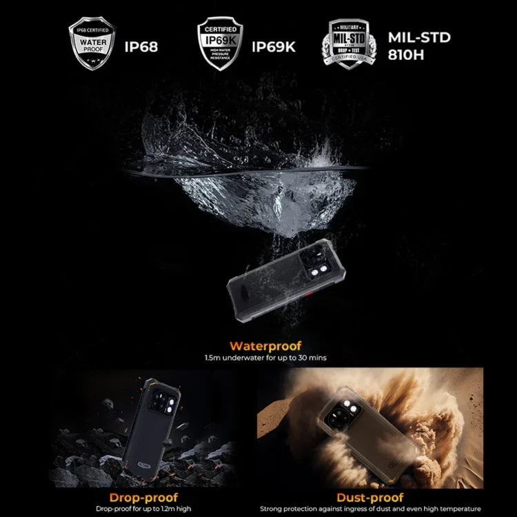 HOTWAV CYBER 13، هاتف متين بمعيار IP68/IP69K، 8GB+128GB، بطارية 10800mAh، شاشة 6.6 بوصة أندرويد 14.0 Unisoc T606 ثماني النواة، شبكة: 4G، NFC، OTG