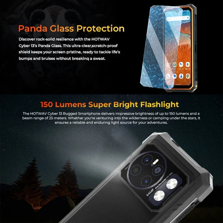HOTWAV CYBER 13، هاتف متين بمعيار IP68/IP69K، 8GB+128GB، بطارية 10800mAh، شاشة 6.6 بوصة أندرويد 14.0 Unisoc T606 ثماني النواة، شبكة: 4G، NFC، OTG