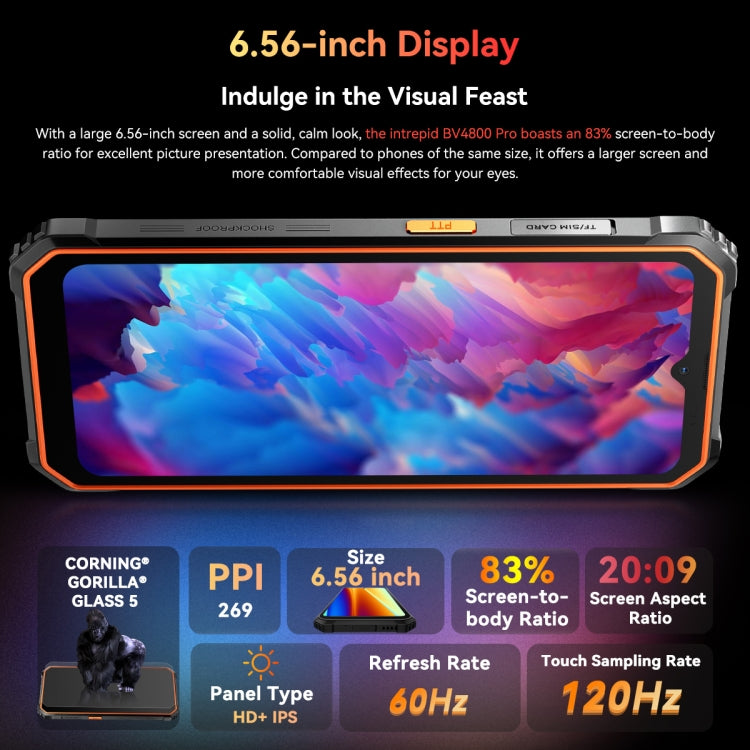 Blackview BV4800 Pro، 4GB+128GB، IP68/IP69K/MIL-STD-810H، شاشة 6.56 بوصة أندرويد 14 Unisoc T606 ثماني النواة، شبكة: 4G، OTG