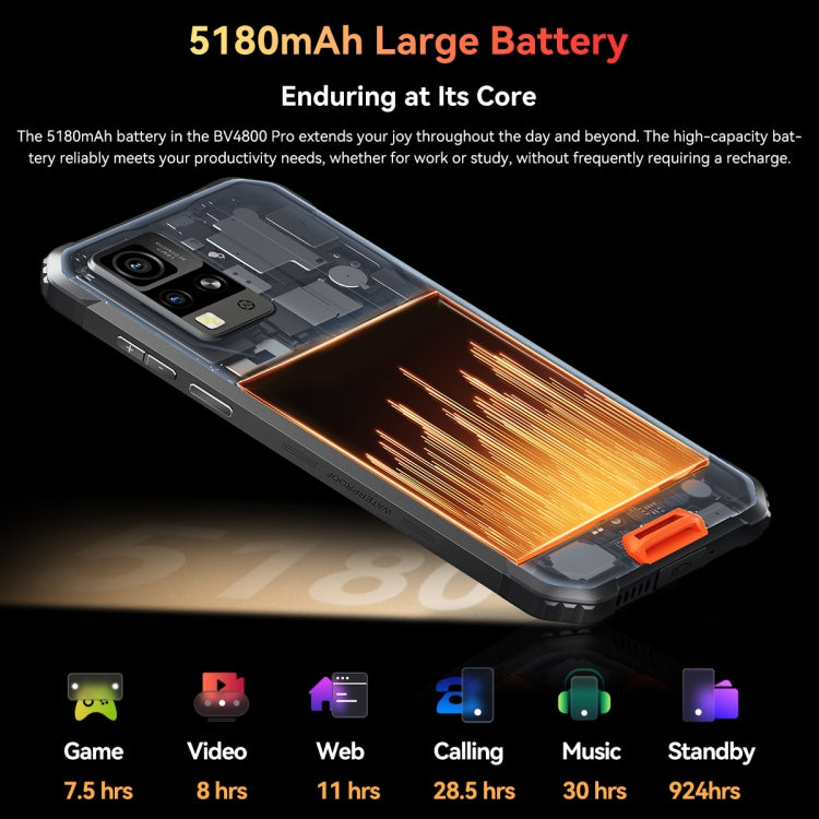 Blackview BV4800 Pro، 4GB+128GB، IP68/IP69K/MIL-STD-810H، شاشة 6.56 بوصة أندرويد 14 Unisoc T606 ثماني النواة، شبكة: 4G، OTG