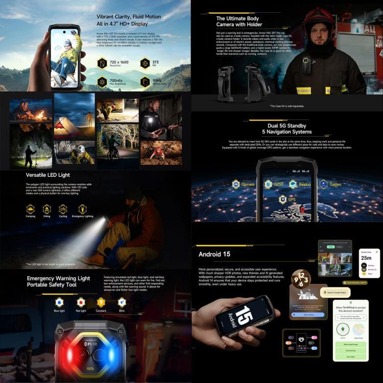 Ulefone Armor Mini 20T Pro، تصوير حراري، 8GB+256GB، هاتف متين بمعيار IP68/IP69K، شاشة 4.7 بوصة أندرويد 14 MediaTek Dimensity 6300 5G ثماني النواة، شبكة: 5G، NFC، OTG، Armor Mini 20T Pro