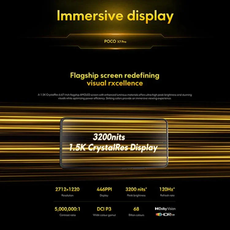 شاومي بوكو X7 برو 5G عالمي، 12 جيجابايت+256 جيجابايت، بصمة تحت الشاشة، 6.67 بوصة شاومي HyperOS 2 ميدياتك ديمينسيتي 8400-ألترا ثماني النواة، NFC، الشبكة: 5G، 12 جيجابايت+256 جيجابايت