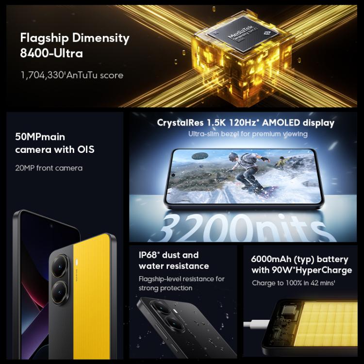 هاتف Xiaomi POCO X7 Pro 5G عالمي، 12GB+512GB، بصمة داخل الشاشة، شاشة 6.67 بوصة، Xiaomi HyperOS 2، معالج MediaTek Dimensity 8400-Ultra ثماني النواة، NFC، شبكة 5G، 12GB+512GB