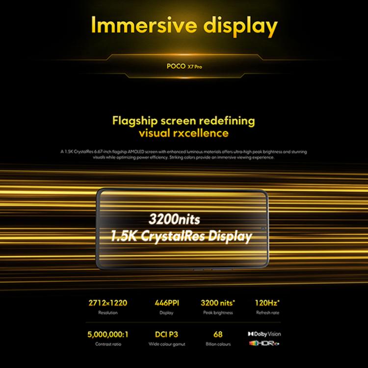 هاتف Xiaomi POCO X7 Pro 5G عالمي، 12GB+512GB، بصمة داخل الشاشة، شاشة 6.67 بوصة، Xiaomi HyperOS 2، معالج MediaTek Dimensity 8400-Ultra ثماني النواة، NFC، شبكة 5G، 12GB+512GB
