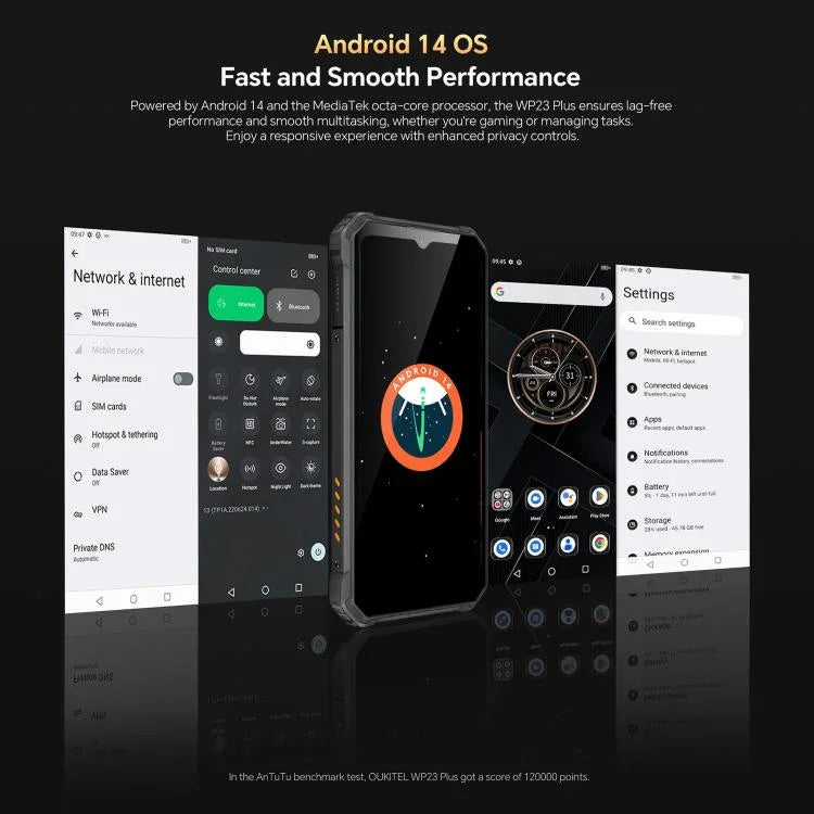 أوكيتل WP23 بلس هاتف مقاوم، 8 جيجابايت+256 جيجابايت، 6.52 بوصة أندرويد 14.0 يونسوك T606 ثماني النواة، NFC، OTG، الشبكة: 4G، WP23 بلس 8 جيجابايت+256 جيجابايت