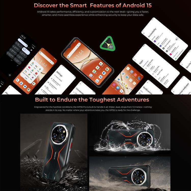 هاتف Oukitel WP55 Pro 5G المتين، 16 جيجابايت + 512 جيجابايت، كاميرا 108 ميجابكسل، بصمة، شاشة 6.6 بوصة أندرويد 15 MediaTek Dimensity 7025 ثماني النواة، NFC، OTG، شبكة: 5G، WP55 Pro