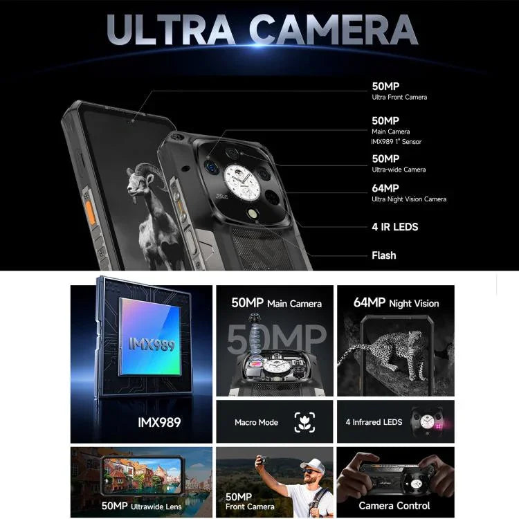 هاتف Ulefone Armor 28 Pro المتين، 16 جيجابايت + 512 جيجابايت، رؤية ليلية، بطارية 10600 مللي أمبير، شاشة 6.67 بوصة + 1.04 بوصة أندرويد 15 MediaTek Dimensity 7300 ثماني النواة، شبكة: 5G، NFC