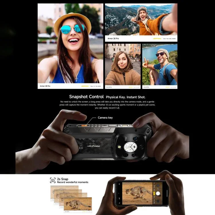 هاتف Ulefone Armor 28 Pro المتين، 16 جيجابايت + 512 جيجابايت، رؤية ليلية، بطارية 10600 مللي أمبير، شاشة 6.67 بوصة + 1.04 بوصة أندرويد 15 MediaTek Dimensity 7300 ثماني النواة، شبكة: 5G، NFC