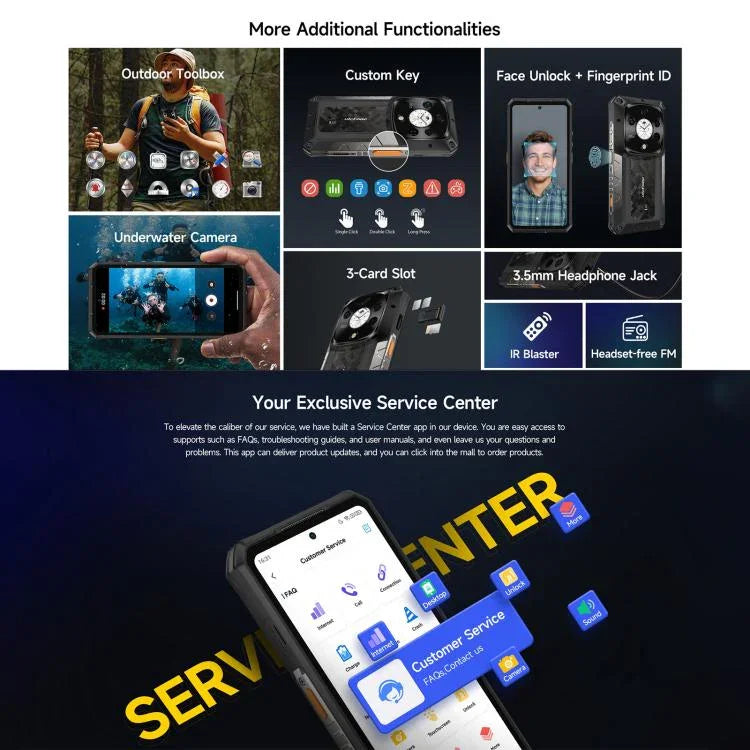 هاتف Ulefone Armor 28 Pro المتين، 16 جيجابايت + 512 جيجابايت، رؤية ليلية، بطارية 10600 مللي أمبير، شاشة 6.67 بوصة + 1.04 بوصة أندرويد 15 MediaTek Dimensity 7300 ثماني النواة، شبكة: 5G، NFC