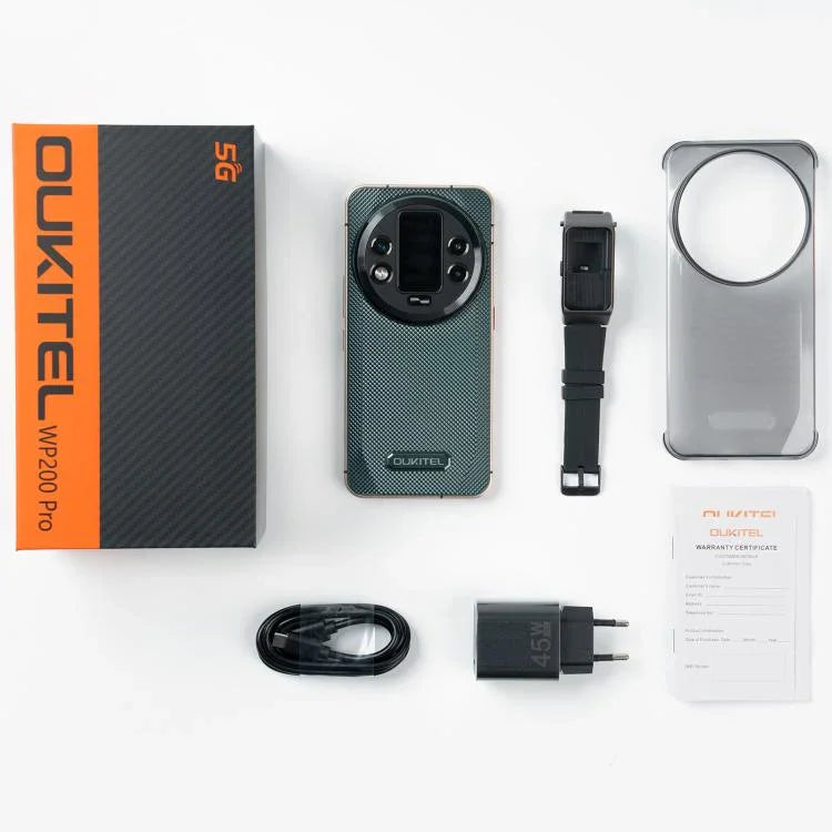 هاتف Oukitel WP200 Pro 5G المتين، 24 جيجابايت + 1 تيرابايت، بصمة على الشاشة، شاشة 6.7 بوصة أندرويد 15.0 MTK Dimensity 8200 ثماني النواة، NFC، OTG، شبكة: 5G