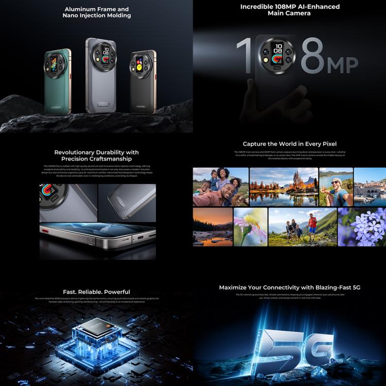 هاتف Oukitel WP200 Pro 5G المتين، 24 جيجابايت + 1 تيرابايت، بصمة على الشاشة، شاشة 6.7 بوصة أندرويد 15.0 MTK Dimensity 8200 ثماني النواة، NFC، OTG، شبكة: 5G