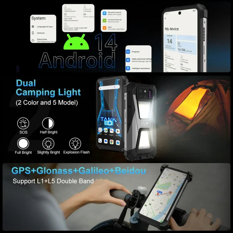 هاتف Unihertz 8849 Tank 3S المتين مع جهاز عرض للرؤية الليلية، 12GB+256GB، شاشة 6.79 بوصة أندرويد 14 معالج Dimensity 8200 ثماني النواة، شبكة: 5G، Tank 3S 12GB+256GB