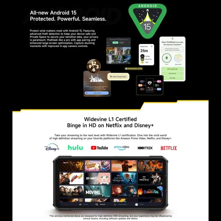 يولفون آرمور 30، 12 جيجابايت + 512 جيجابايت، رؤية ليلية، هاتف مقاوم بمعيار IP68/IP69K، شاشة 6.95 بوصة أندرويد 15 ميدياتك هيليو G100 ثماني النواة، شبكة: 4G، NFC، OTG، آرمور 30