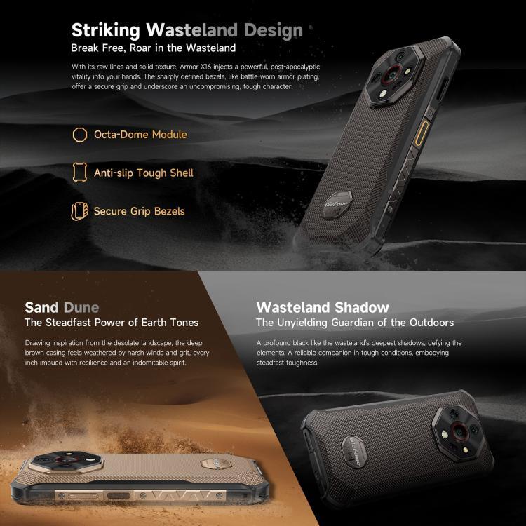 يولفون آرمور X16، 6 جيجابايت + 128 جيجابايت، رؤية ليلية، هاتف مقاوم بمعيار IP68/IP69K، شاشة 6.56 بوصة أندرويد 15 ميدياتك هيليو G91 ثماني النواة، شبكة: 4G، NFC، OTG، آرمور X16، 6 جيجابايت + 128 جيجابايت