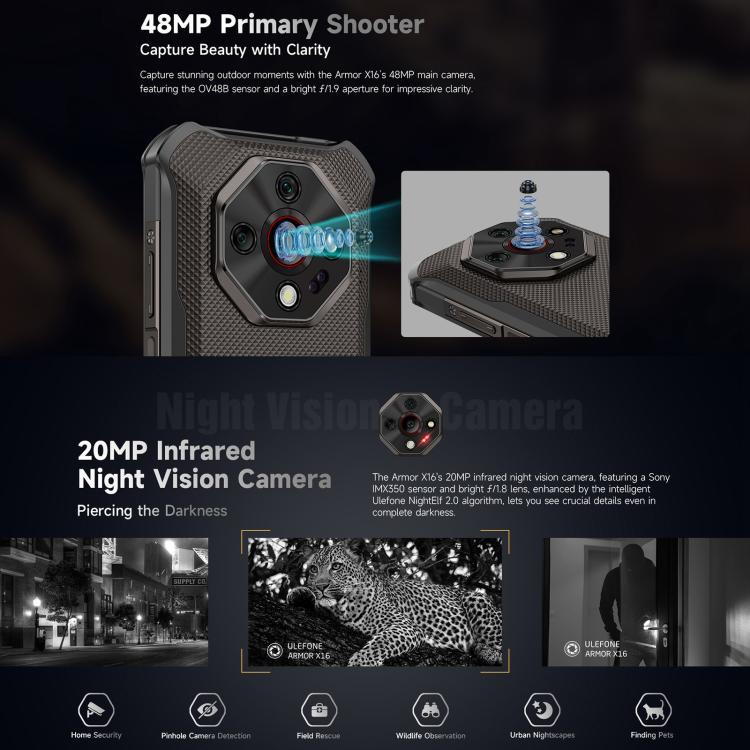 يولفون آرمور X16، 6 جيجابايت + 128 جيجابايت، رؤية ليلية، هاتف مقاوم بمعيار IP68/IP69K، شاشة 6.56 بوصة أندرويد 15 ميدياتك هيليو G91 ثماني النواة، شبكة: 4G، NFC، OTG، آرمور X16، 6 جيجابايت + 128 جيجابايت