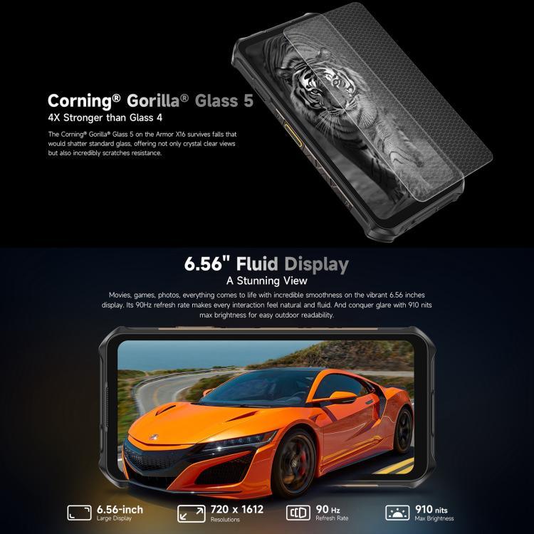 يولفون آرمور X16، 6 جيجابايت + 128 جيجابايت، رؤية ليلية، هاتف مقاوم بمعيار IP68/IP69K، شاشة 6.56 بوصة أندرويد 15 ميدياتك هيليو G91 ثماني النواة، شبكة: 4G، NFC، OTG، آرمور X16، 6 جيجابايت + 128 جيجابايت