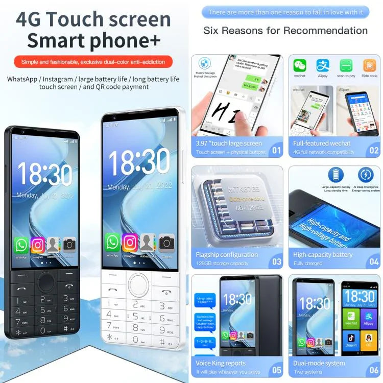 دووف R70 هاتف بلوحة مفاتيح، 6GB+128GB، شاشة 4 بوصة أندرويد 13 Mediatek MT6762 ثماني النواة، شبكة: 4G، يدعم متجر جوجل، بدون كاميرا، بدون كاميرا