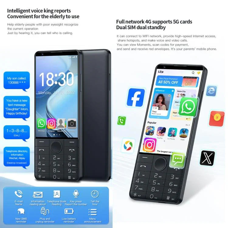 دووف R70 هاتف بلوحة مفاتيح، 6GB+128GB، شاشة 4 بوصة أندرويد 13 Mediatek MT6762 ثماني النواة، شبكة: 4G، يدعم متجر جوجل، بدون كاميرا، بدون كاميرا