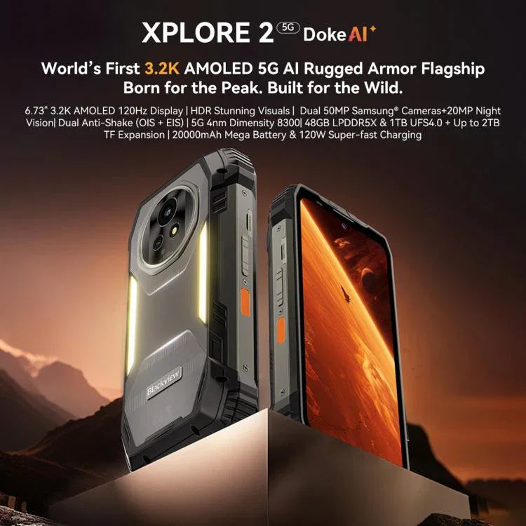 بلاكفيو XPLORE 2، 12 جيجابايت + 256 جيجابايت، شاشة 6.73 بوصة، أندرويد 15، Dimensity 8300 MT6897 ثماني النواة، شبكة: 5G، OTG، NFC، XPLORE 2، 12 جيجابايت + 256 جيجابايت