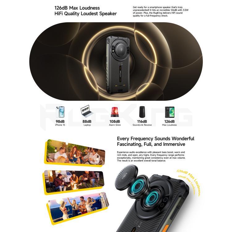 Ulefone RugKing، 8GB+256GB، هاتف متين بمعيار IP68/IP69K، شاشة 5.99 بوصة، أندرويد 15، Unisoc T7255 ثماني النواة، شبكة: 4G، NFC، OTG، RugKing، 8GB+256GB