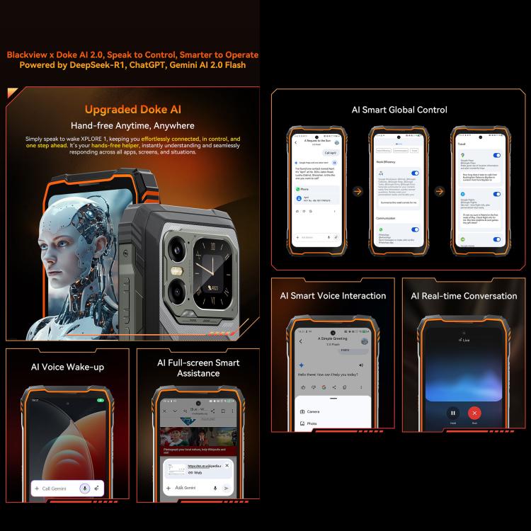 هاتف Blackview XPLORE 1، 16GB+512GB، شاشة 6.78 بوصة أندرويد 15 Dimensity 7050 MT8791V/HZA ثماني النواة، شبكة: 5G، OTG، NFC، XPLORE 1 16GB+512GB