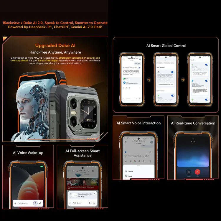 هاتف Blackview XPLORE 1، 12GB+256GB، شاشة 6.78 بوصة أندرويد 15 Dimensity 7050 MT8791V/HZA ثماني النواة، شبكة: 5G، OTG، NFC، XPLORE 1 12GB+256GB