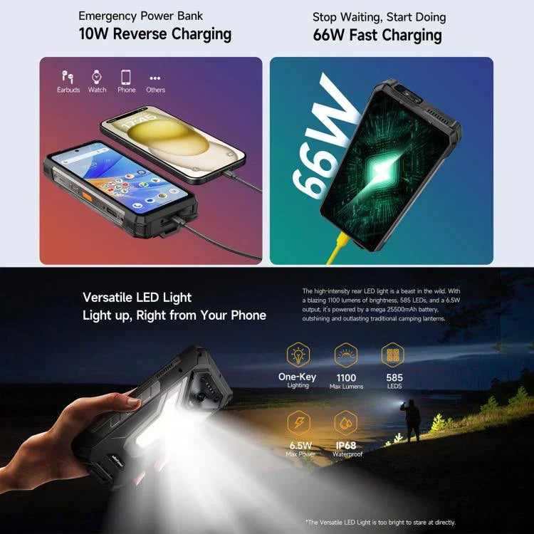 هاتف Ulefone Armor 34 Pro+ المتين مع جهاز عرض، 16GB+512GB، رؤية ليلية، IP68/IP69K، شاشة 6.95 بوصة أندرويد 15 MediaTek Dimensity 7400X ثماني النواة، شبكة: 5G، NFC، OTG، Armor 34 Pro+