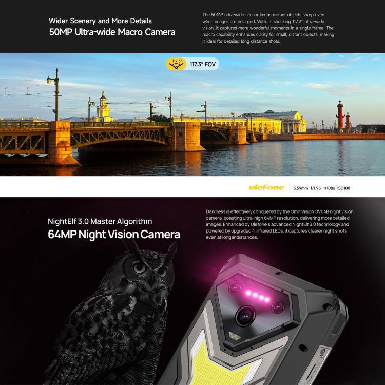هاتف Ulefone Armor 34 Pro+ المتين مع جهاز عرض، 16GB+512GB، رؤية ليلية، IP68/IP69K، شاشة 6.95 بوصة أندرويد 15 MediaTek Dimensity 7400X ثماني النواة، شبكة: 5G، NFC، OTG، Armor 34 Pro+