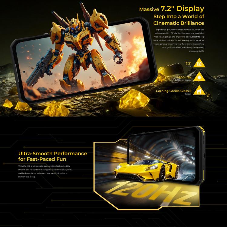 هاتف Oukitel WP60 المتين، 12 جيجابايت + 512 جيجابايت، رؤية ليلية، كاميرا 108 ميجابكسل، بصمة جانبية، 7.2 بوصة أندرويد 15 MediaTek Dimensity 7025 ثماني النواة، NFC، OTG، شبكة: 5G، 12 جيجابايت + 512 جيجابايت