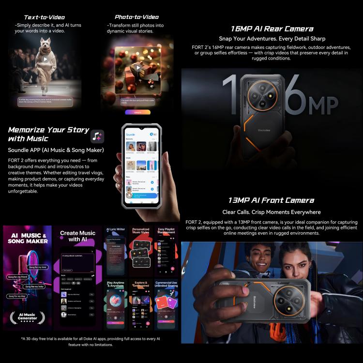 هاتف بلاكفيو فورت 2 مقاوم، 8GB+128GB، شاشة 6.56 بوصة أندرويد 15 ميدياتك MT6769V/CB Helio G81 ثماني النواة، شبكة: 4G، OTG، NFC، 8GB+128GB
