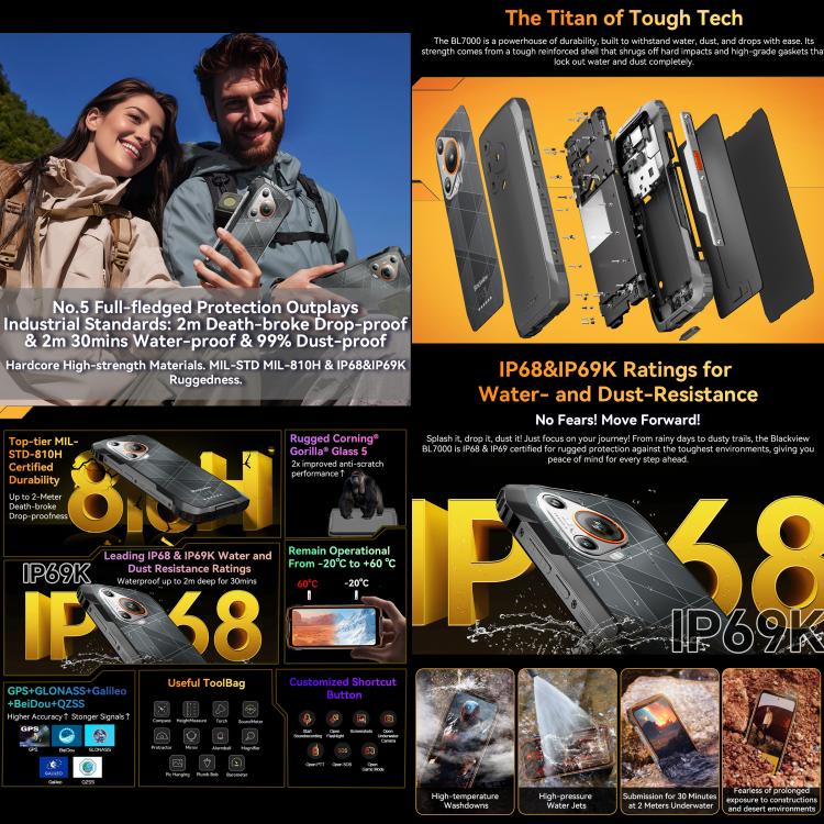 هاتف بلاكفيو BL7000 مقاوم، 8GB+512GB، شاشة 6.78 بوصة أندرويد 15 ميدياتك Dimensity 6300 ثماني النواة، شبكة: 5G، NFC، OTG، 8GB+512GB