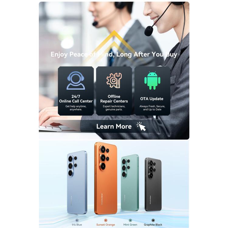 بلاك فيو WAVE 10، 8GB+256GB، شاشة 6.88 بوصة أندرويد 16 Unisoc UMS9230E ثماني النواة، شبكة: 4G، OTG، WAVE 10، 8GB+128GB