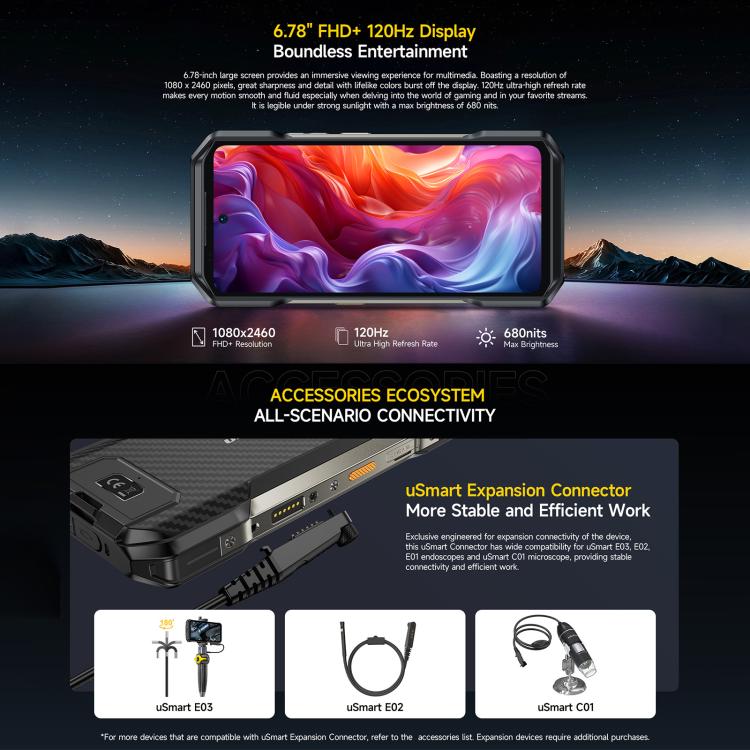 هاتف Ulefone Armor 27T+ المتين، 12 جيجابايت+256 جيجابايت، كاميرا حرارية، رؤية ليلية، بطارية 10600 مللي أمبير، شاشة 6.78 بوصة أندرويد 14، MediaTek Helio G99 ثماني النواة، شبكة: 4G، NFC، OTG، Armor 27T+