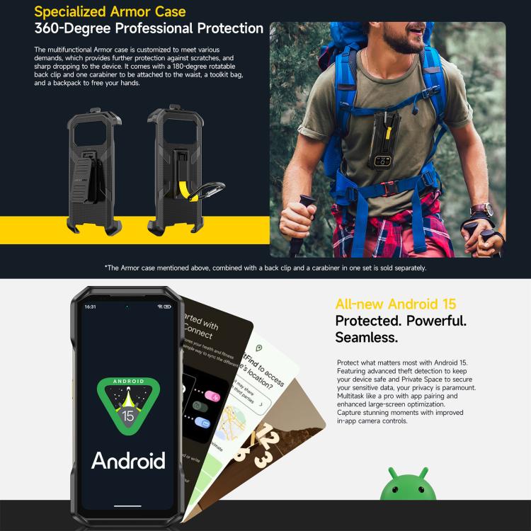 هاتف Ulefone Armor 27T+ المتين، 12 جيجابايت+256 جيجابايت، كاميرا حرارية، رؤية ليلية، بطارية 10600 مللي أمبير، شاشة 6.78 بوصة أندرويد 14، MediaTek Helio G99 ثماني النواة، شبكة: 4G، NFC، OTG، Armor 27T+