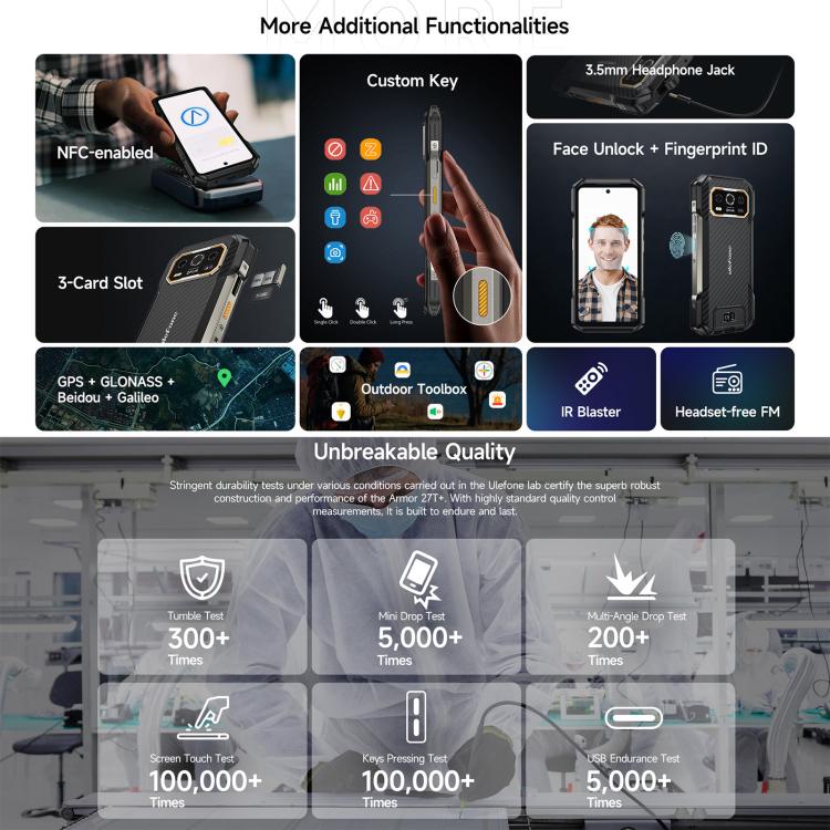 هاتف Ulefone Armor 27T+ المتين، 12 جيجابايت+256 جيجابايت، كاميرا حرارية، رؤية ليلية، بطارية 10600 مللي أمبير، شاشة 6.78 بوصة أندرويد 14، MediaTek Helio G99 ثماني النواة، شبكة: 4G، NFC، OTG، Armor 27T+