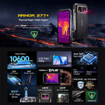 هاتف Ulefone Armor 27T+ المتين، 12 جيجابايت+256 جيجابايت، كاميرا حرارية، رؤية ليلية، بطارية 10600 مللي أمبير، شاشة 6.78 بوصة أندرويد 14، MediaTek Helio G99 ثماني النواة، شبكة: 4G، NFC، OTG، Armor 27T+