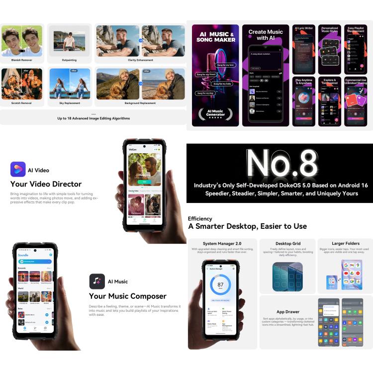 هاتف بلاكفيو ROCK 3 المتين، كاميرا تصوير حراري، 8GB+256GB، شاشة 6.78 بوصة، أندرويد 16، MT8781 Helio G100 ثماني النواة، شبكة: 4G، OTG، NFC