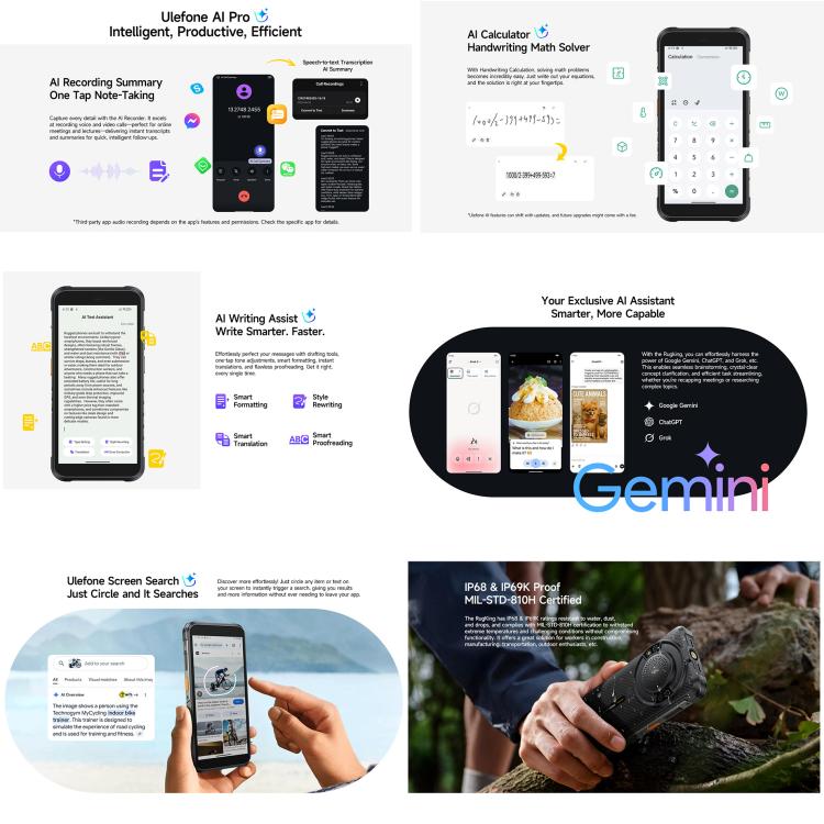 هاتف Ulefone RugKing المتين، 8GB+128GB، IP68/IP69K، شاشة 5.99 بوصة، أندرويد 15، Unisoc T7255 ثماني النواة، شبكة: 4G، NFC، OTG، RugKing، 8GB+128GB